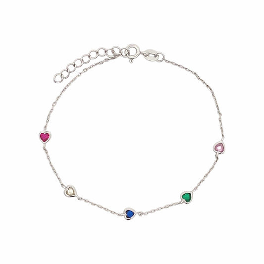 Multi Color Heart Bracelet (Pure Silver) - Silver
