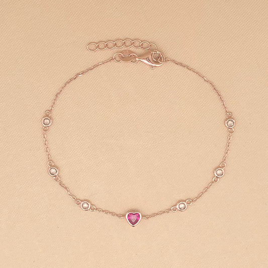 Pink Heart Bracelet (Pure Silver) - Rose Gold