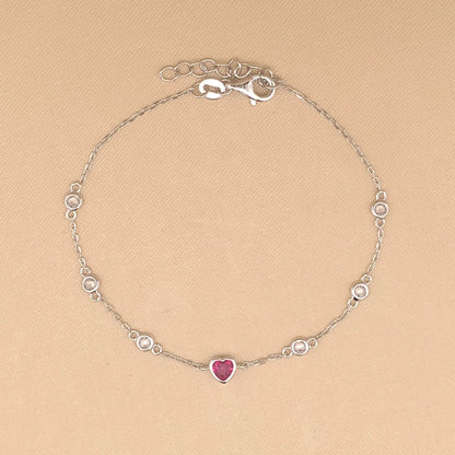 Pink Heart Bracelet (Pure Silver) - Silver