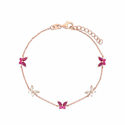 Pink & White Butterfly Bracelet (Pure Silver) - Rose Gold