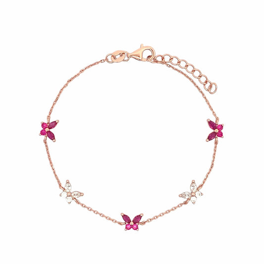 Pink & White Butterfly Bracelet (Pure Silver) - Rose Gold