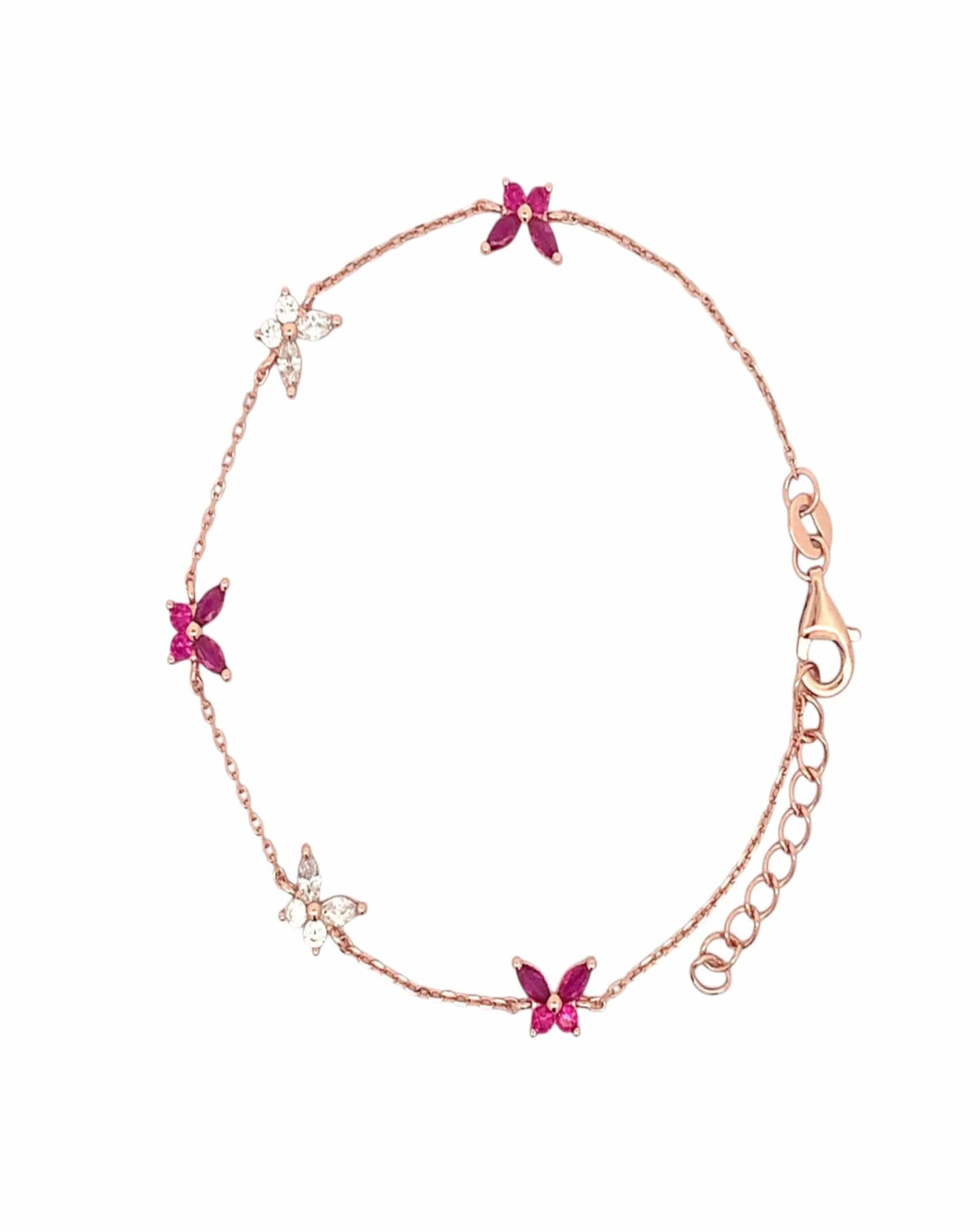 Pink & White Butterfly Bracelet (Pure Silver) - Rose Gold