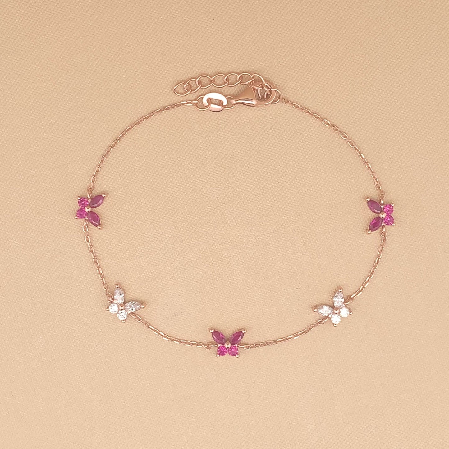Pink & White Butterfly Bracelet (Pure Silver) - Rose Gold
