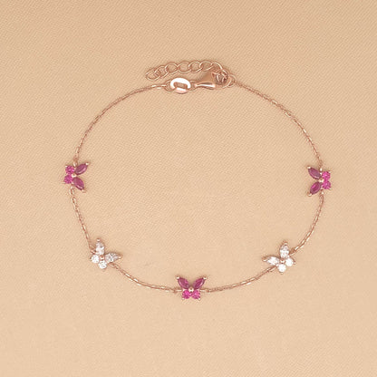 Pink & White Butterfly Bracelet (Pure Silver) - Rose Gold