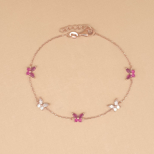 Pink & White Butterfly Bracelet (Pure Silver) - Rose Gold