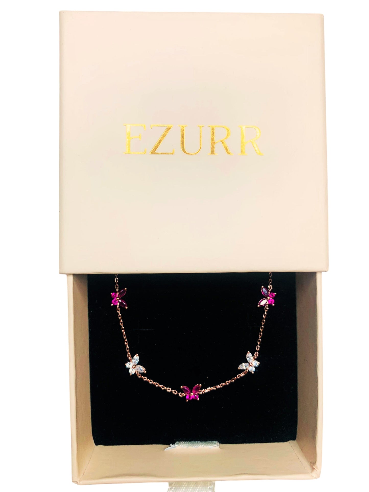 Pink & White Butterfly Bracelet (Pure Silver) - Rose Gold