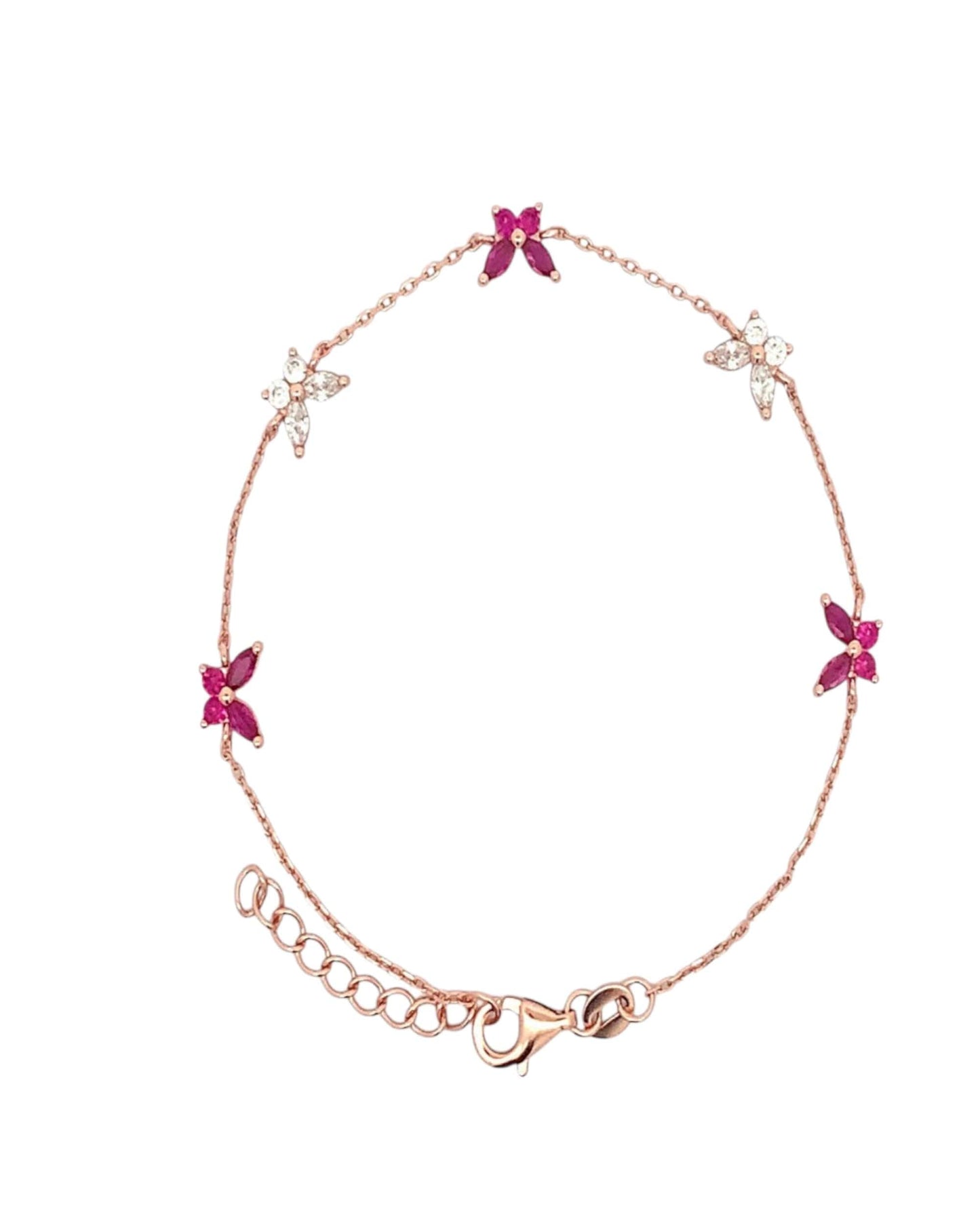 Pink & White Butterfly Bracelet (Pure Silver) - Rose Gold