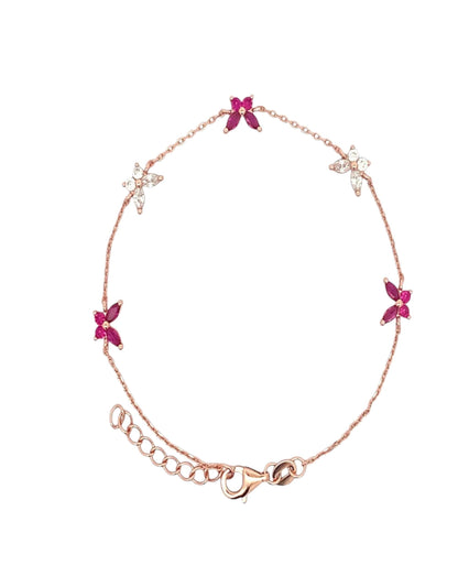 Pink & White Butterfly Bracelet (Pure Silver) - Rose Gold