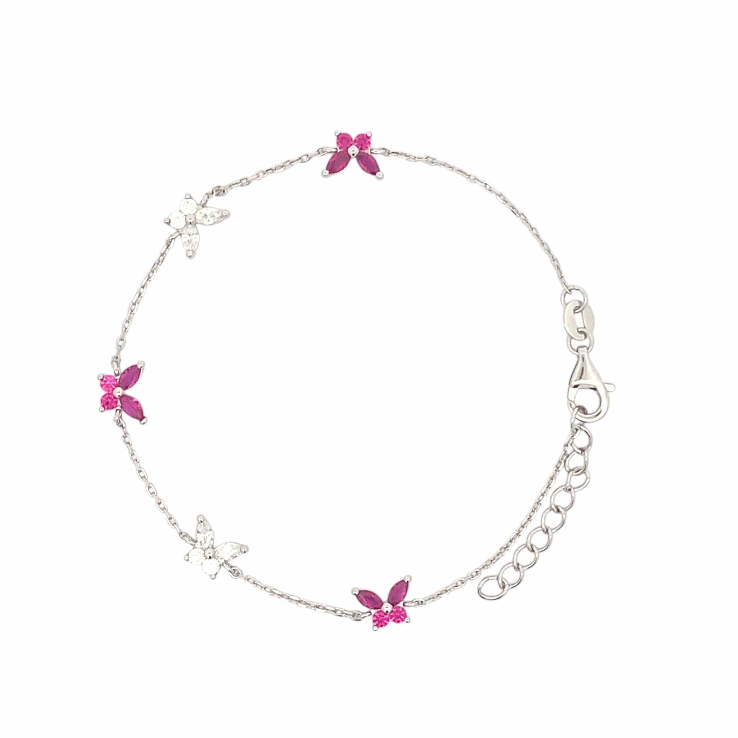 Pink & White Butterfly Bracelet (Pure Silver) - Silver