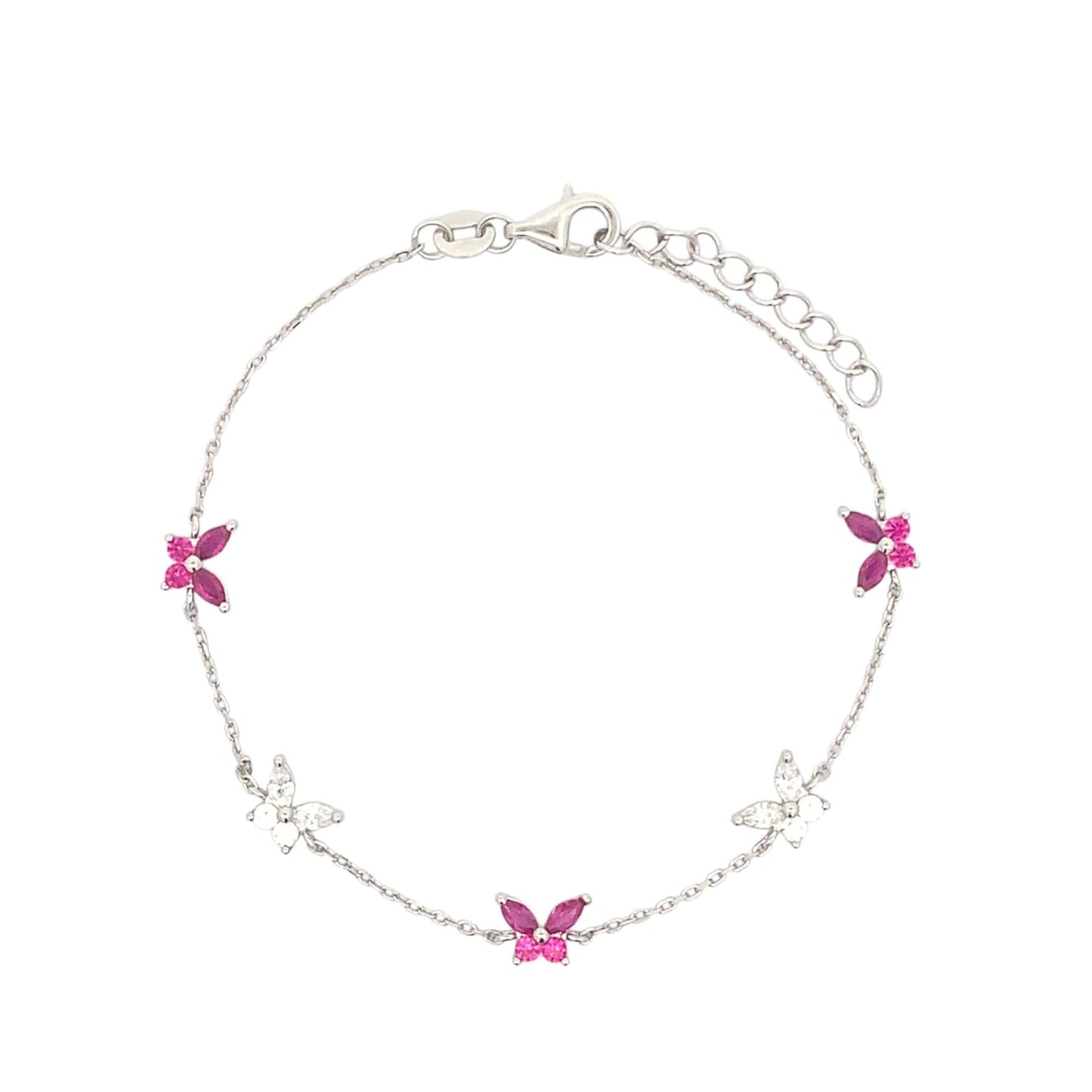 Pink & White Butterfly Bracelet (Pure Silver) - Silver
