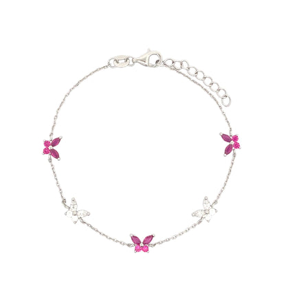 Pink & White Butterfly Bracelet (Pure Silver) - Silver