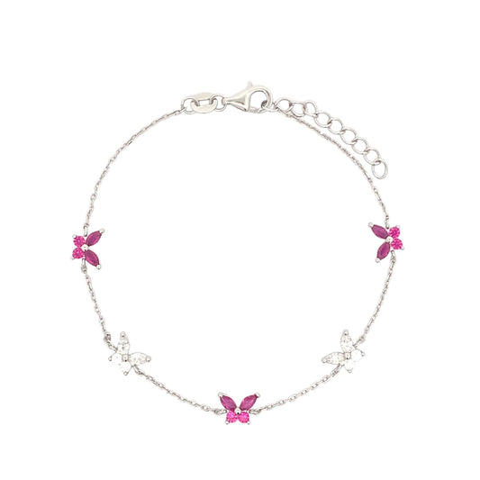 Pink & White Butterfly Bracelet (Pure Silver) - Silver