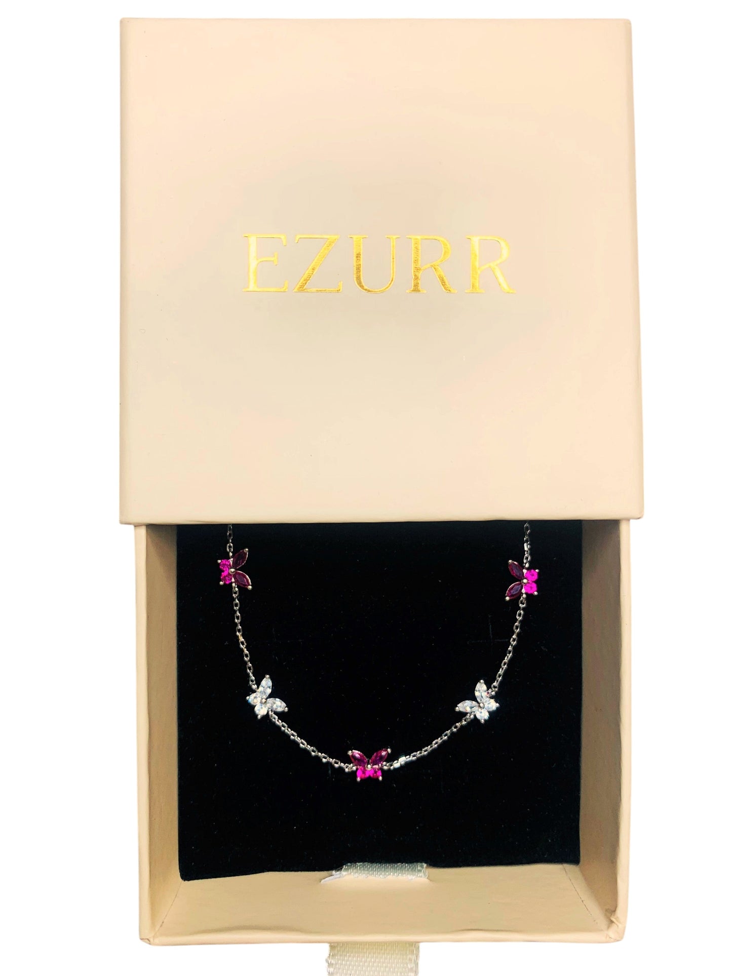 Pink & White Butterfly Bracelet (Pure Silver) - Silver