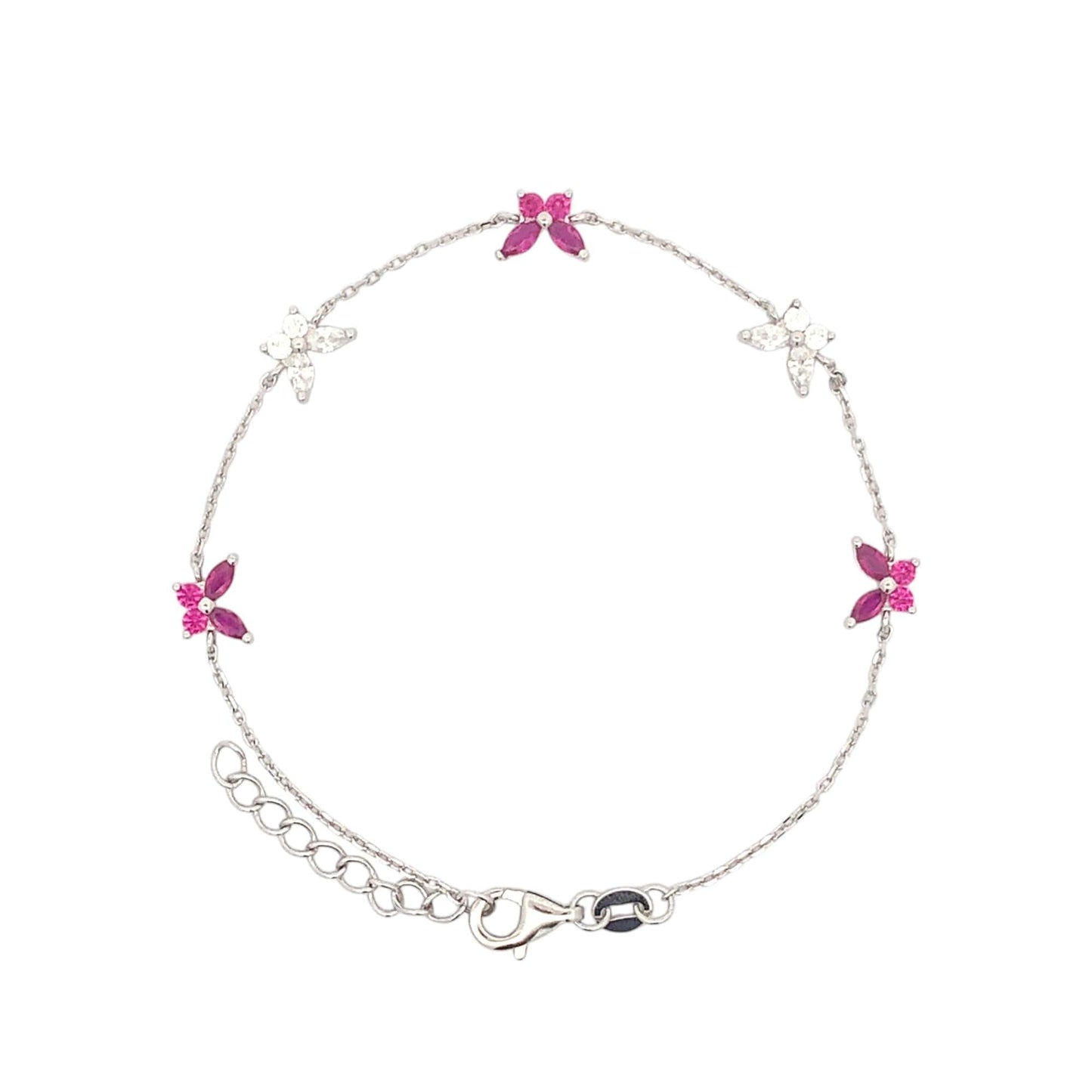 Pink & White Butterfly Bracelet (Pure Silver) - Silver