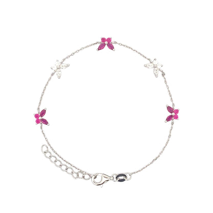Pink & White Butterfly Bracelet (Pure Silver) - Silver