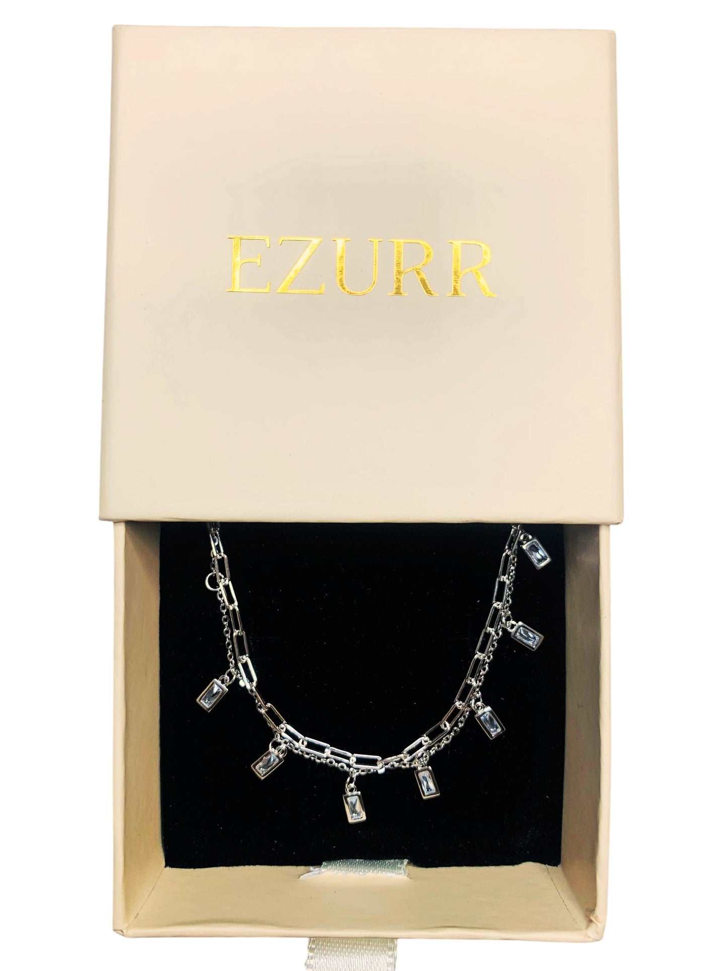 Double Layer Baguette Dangle Drop Bracelet (Pure Silver) -  Silver