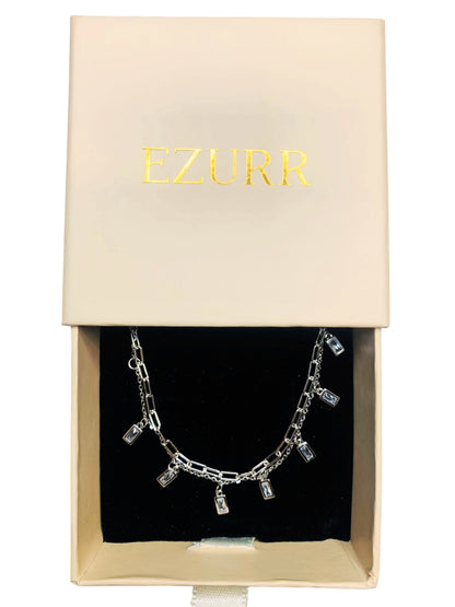 Double Layer Baguette Dangle Drop Bracelet (Pure Silver) -  Silver