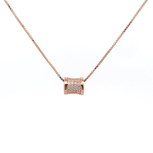 Zircon Roll Pendant Chain (Pure Silver) - Rose Gold
