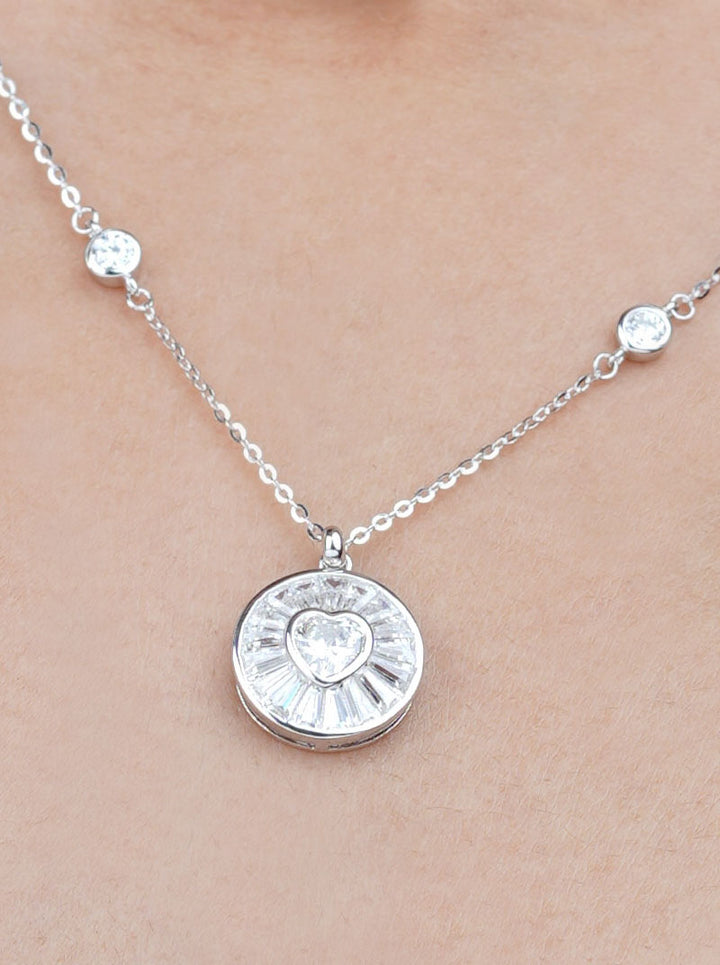 Baguette Round and Heart Pendant Chain Silver