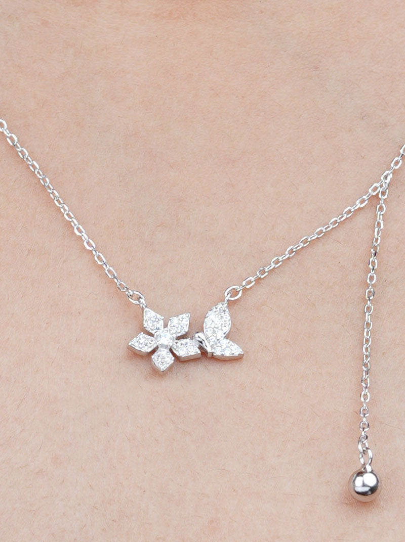 Flower and ball bead Pendant Chain Silver