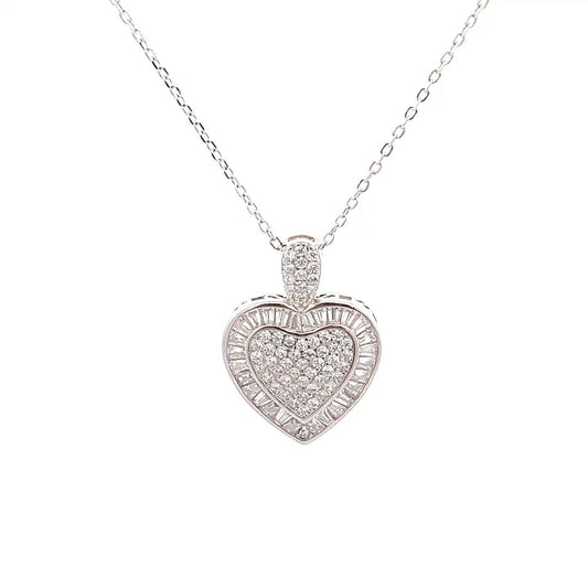 Baguette Big Heart Pendant Chain (Pure Silver) - Silver