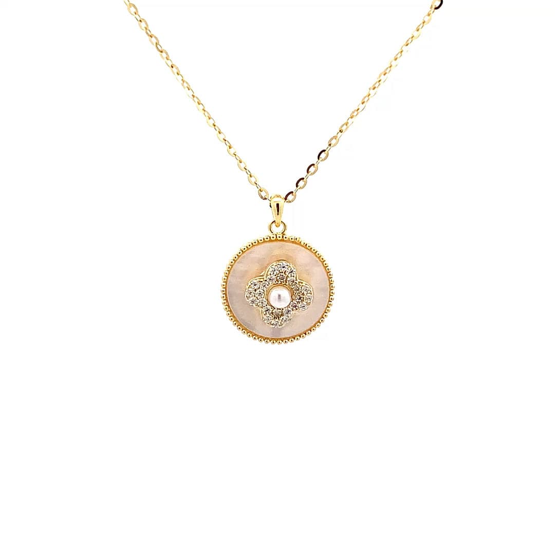 Spinning Zircon Clover Pendant Chain (Pure Silver) - Gold