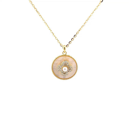 Spinning Zircon Clover Pendant Chain (Pure Silver) - Gold