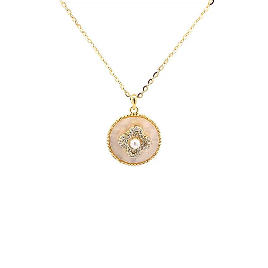 Spinning Zircon Clover Pendant Chain (Pure Silver) - Gold