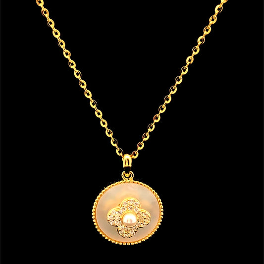 Spinning Zircon Clover Pendant Chain Gold