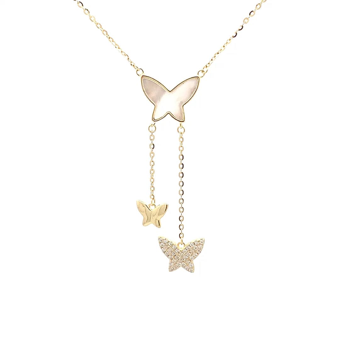 Exquisite Drop Butterfly Pendant Chain (Pure Silver) - Gold