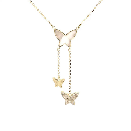 Exquisite Drop Butterfly Pendant Chain (Pure Silver) - Gold