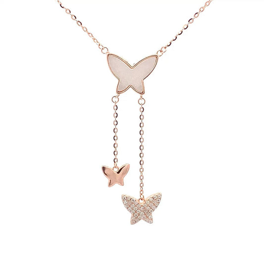 Exquisite Drop Butterfly Pendant Chain (Pure Silver) - Rose Gold