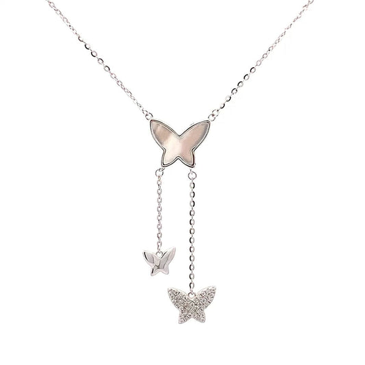 Exquisite Drop Butterfly Pendant Chain (Pure Silver) - Silver