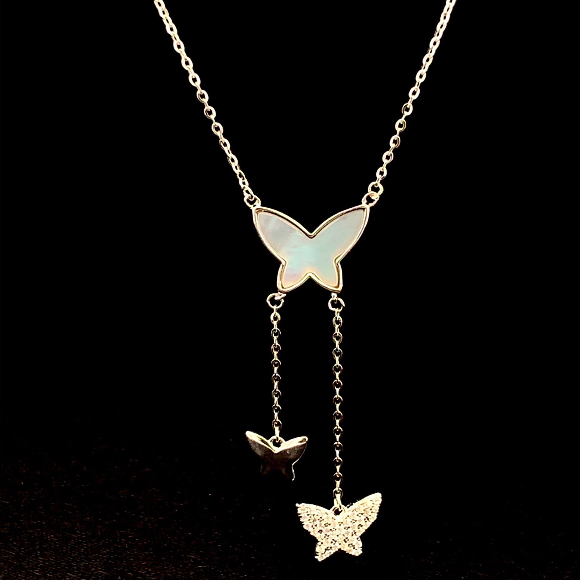 Exquisite Drop Butterfly Pendant Chain Silver