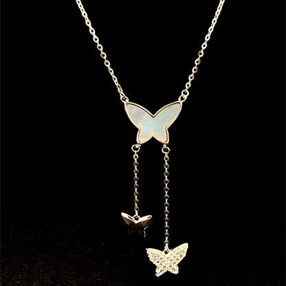 Exquisite Drop Butterfly Pendant Chain Silver