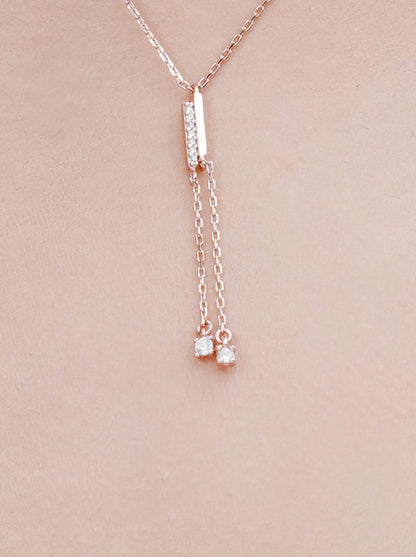 Bar Zircon Drop Pendant Chain (Pure Silver)