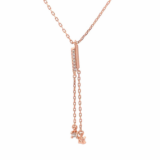 Bar Zircon Drop Pendant Chain (Pure Silver) - Rose Gold