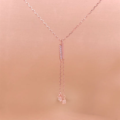Bar Zircon Drop Pendant Chain (Pure Silver)