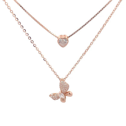 Sparkle Butterfly & Heart Pendant Chain (Pure Silver) - Rose Gold