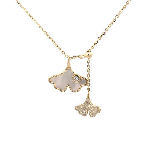 Double Apricot Leaf Pendant Chain (Pure Silver) - Gold