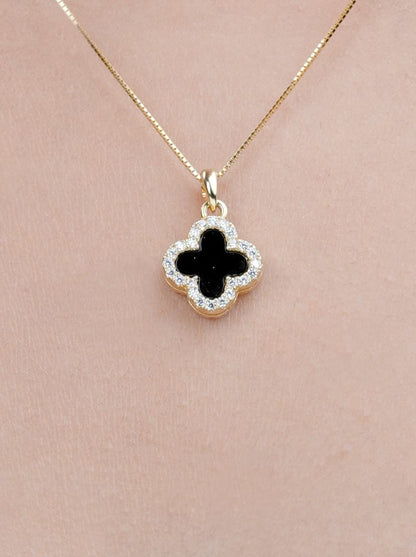 Reversible Black & White Clover Pendant Chain (Pure Silver)