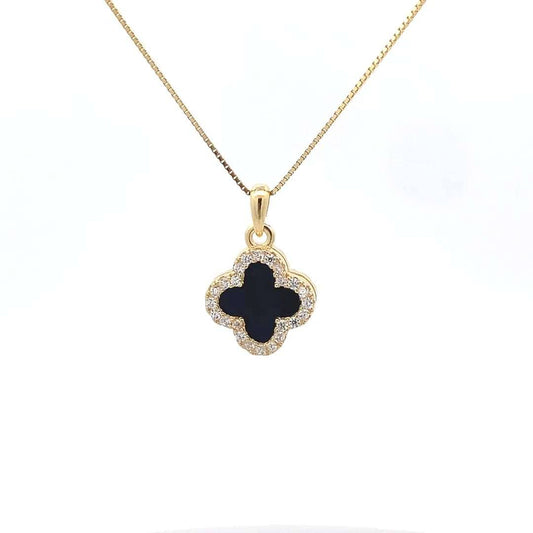 Reversible Black & White Clover Pendant Chain (Pure Silver) - Gold