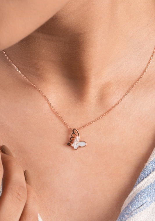 Cosmic Butterfly Pendant Chain (Pure Silver) - Rose Gold