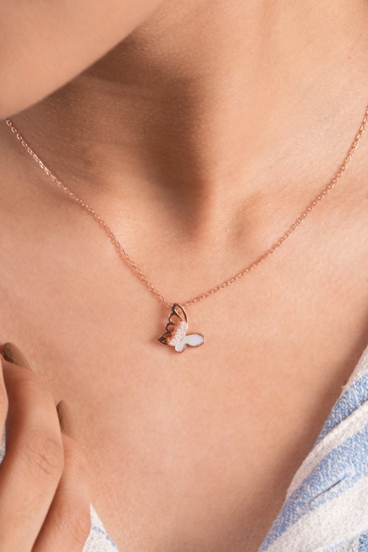 Cosmic Butterfly Pendant Chain (Pure Silver) - Rose Gold