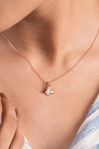 Cosmic Butterfly Pendant Chain (Pure Silver) - Rose Gold