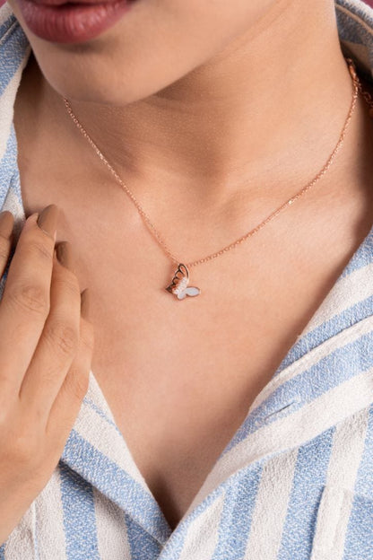 Cosmic Butterfly Pendant Chain (Pure Silver) - Rose Gold