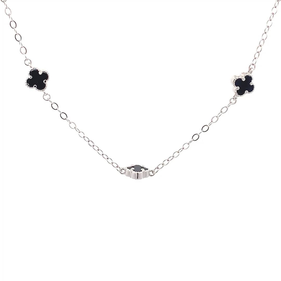 Black Multi Clover Pendant Chain (Pure Silver) - Silver