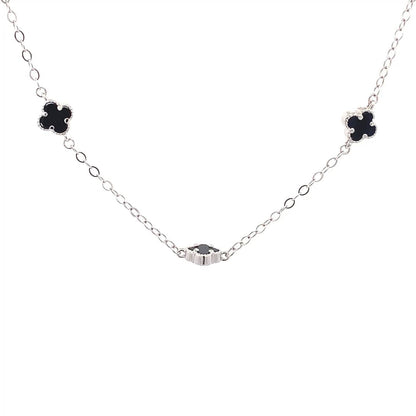 Black Multi Clover Pendant Chain (Pure Silver) - Silver