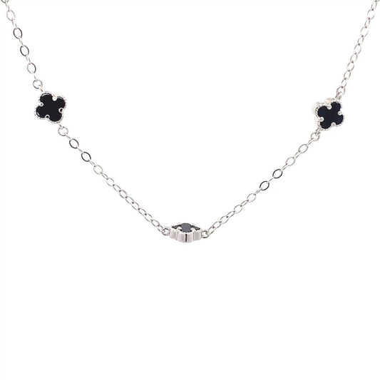 Black Multi Clover Pendant Chain (Pure Silver) - Silver