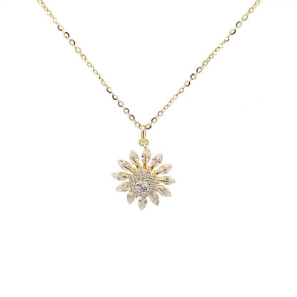 Spinning Sunflower Pendant Chain (Pure Silver) - Gold